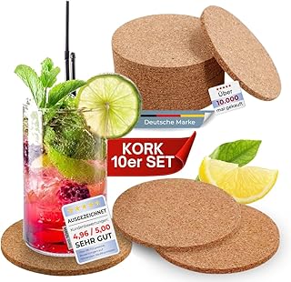 wortek Untersetzer Gläser Korkuntersetzer rund – 10er Set Kork Untersetzer 10cm Korkplatte – Tis…