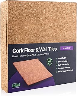 Natürliche Plain Korkfliesen – 300mm x 300mm x 4mm (Stückzahl: 16)