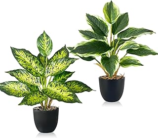2 Stück Kunstpflanze Wie Echt, Künstliche Pflanzen im Topf Zimmerpflanzen, 37cm Kunstpflanzen D…