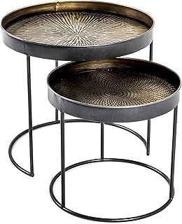 HAKU Möbel Beistelltisch 2er Set Kupfer, schwarz, Metall – Maße: H 38/48 cm x Ø 41/51 cm, Styl…