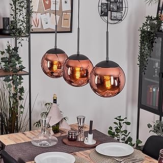 HOFSTEIN Hängeleuchte Gastor, 3-flammige Hängelampe aus Metall/Glas in Schwarz/Kupferfarben, Le…