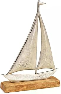 Topshop24you Maritimer Holz-Segelboot-Aufsteller (16 × 21 × 5 cm) – Küstenstil-Deko aus Mang…