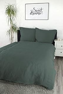 Leinenbettwäsche Uni Leinen Bettwäsche 135×200 cm + 80×80 cm 100% Leinen (Waldgrün, 135 x 200 cm)