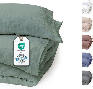 BLUE MOON Bettwäsche 135×200 Leinenbettwäsche [ÖKO-TEX] – 2teilig – 1 Bettbezug 135 x 200 + 1 …