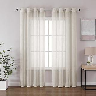 CUCRAF Leinen Voile Vorhänge mit Ösen Gardine für Schlafzimmer Wohnzimmer, Leinenfarbe, H225 x…
