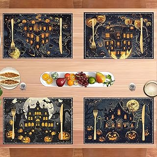 Gewebte Platzsets, waschbar, dicker Leinenstoff, Halloween, für Esszimmer, Party, Küche und Hei…