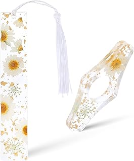 2 Stück Harz Blumen Lesezeichen Anzug – Transparent Gepresste Blumen Daumen Buchöffner Trockenb…