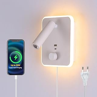30W Schnellladung Plug-in Wandlampen mit zwei USB-A/C Ports, verstellbare Leselampe, 2-in-1 Insta…