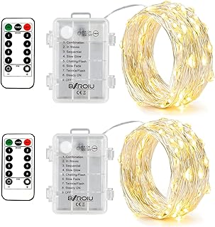 2 x50Leds Silbernedraht Micro LED Lichterkette Batteriebetrieb 8 Programm (Warm weiß), 2 Stück …
