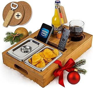 Couchbar – das Sofatablett mit Snackbox | Couch Bar [Holz] mit Edelstahl Fächern für Getränke …