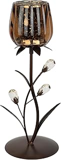 Kerzenhalter aus Metall mit Glas-Schale Teelichthalter Kerzenständer Kerzenleuchter modern Blume…