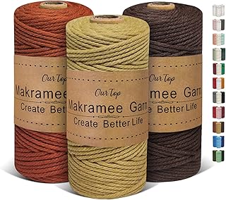 Premium Makramee Garn 3er Set, 3mm x 100m Macrame Cord Makramee Schnur Makramee Kordel, Garn für…