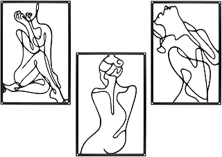 ZEONHEI 3 Stück Metallbilder Wanddeko Schwarz, 33x22cm Abstrakte Linien Bilder Wanddekoration Wa…