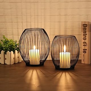 GoMaihe Oval Kerzenständer 2er Set, 9 x 15.5cm und 9 x 18cm Kerzenhalter Stabkerze Metall Deko K…