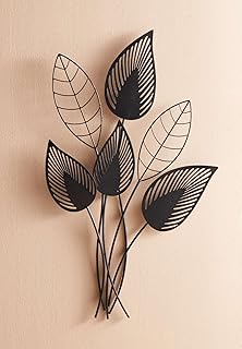 Dekoleidenschaft 3D Wandbild Blätter aus Metall, schwarz, 55 x 84 cm, Wanddeko, Wandschmuck, Met…