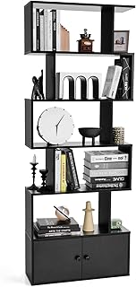 COSTWAY Bücherregal mit Türen, Standregal mit 5 Ebenen, Raumteiler Regal, Büroregal aus Holz, …