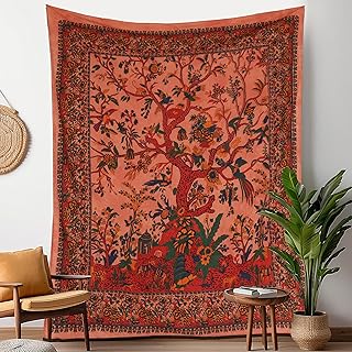 Craft Trade Orange Baum Wandteppich Indische Wandtuch Tapestry Wandbehang Boho Wandteppiche für …