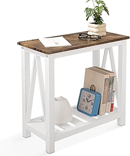 Schmaler Beistelltisch, rechteckige Beistelltische für kleine Räume, Holzrahmen, Nachttisch, So…