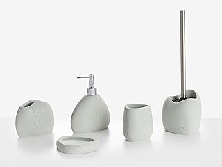 Badaccessoires Set 5-teilig Kunstharz hellgrau Betonoptik Badausstattung Coata