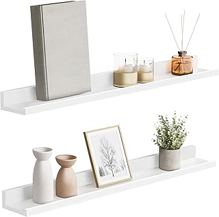 SONGMICS Wandregal, Schweberegal, 2er Set, 10 x 80 cm, Wandboard für Bilderrahmen und Bücher, B…