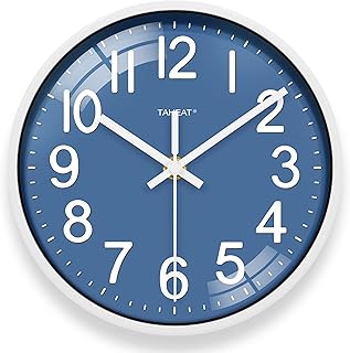 TAHEAT 20cm Kleine Blaue Wanduhr, Batteriebetriebene Quarzuhr, Leise Ohne Ticken, Moderne Dekorat…
