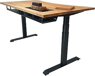 ErgoHide® Höhenverstellbarer Schreibtisch aus Massivholz mit erweitertem Kabelmanagement/Kabelk…