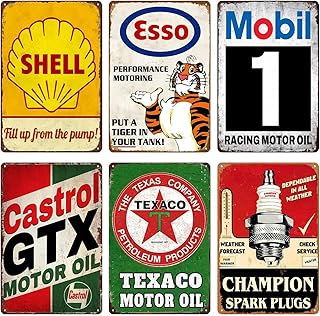 Set aus 6 Retro-Garagen-Tin-Schildern – Vintage Metallschilder zur Wanddekoration, 20 x 30 cm, We…