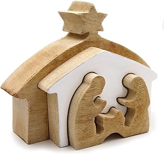 Stern Fabrik Krippe Deko-Figur aus Mango-Holz mit Keramik-Front, 15,5x12x4cm, 3D-Figur Weihnachts…