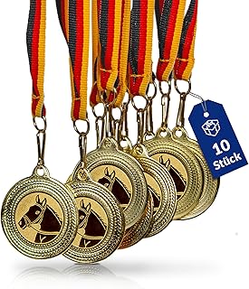 Pokal-Fabrik.de – Pferde-Medaillen 10er Set Metall – Pferdemedaille golden zum Umhängen für Sie…