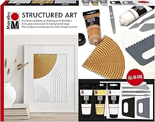 Marabu Acrylpasten Set STRUCTURED ART, Strukturpaste inkl. Spachtel, Malmesser und Malkarton, Mal…