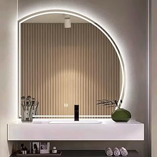 Badezimmerspiegel mit Hintergrundbeleuchtung, Halbmond-LED-Badezimmerspiegel – rahmenloser Anti…