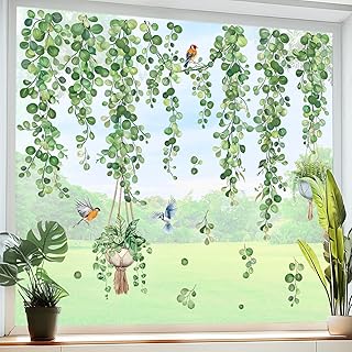 decalmile Fensterbilder Hängende Rebe Fenster Abziehbilder Grün Blätter Fensteraufkleber Pflan…