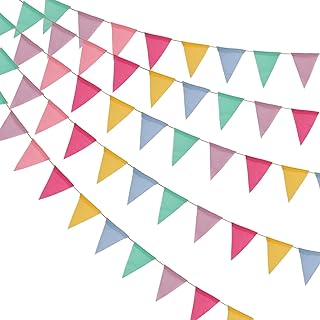 Luxoraiova 3 Stück Wimpelkette Outdoor Wetterfest, 36 Flaggen Girlande, Bunte Wimpel Stoff Leine…