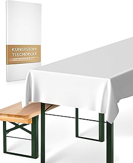 CLOUDANA 2 Stück Tischdecke Weiß Kunststoff – Bierzeltgarnitur, Fasching, Karneval, Ostern, Out…