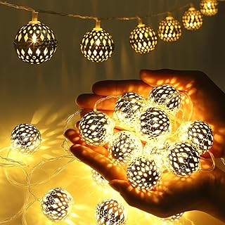 Ewikin Marokkanische Lichterkette, 20 LED Lichterkette Innen mit Stecker, Silber Lichterkette Kug…