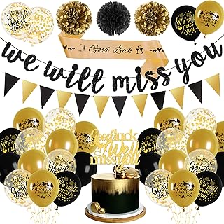 We Will Miss You Banner – Abschied Party Deko Schwarz Gold, Wir Werden Dich Vermissen, Good Luck …