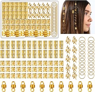 Kieswan 100 Stück Dreadlocks Schmuck Wikinger Haarschmuck Gold, Metall Haarringe für Zöpfe, Ve…