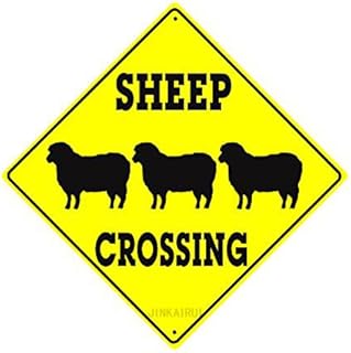 Metallschild mit Schaf-Motiv, grafisches Bauernhof-Ranch-Tierschild mit Aufschrift „Caution Xing …