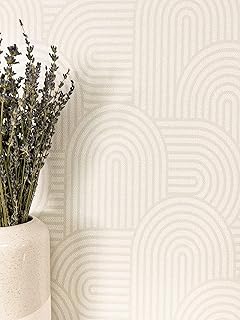 Newroom Tapete Creme Vlies Boho Linien – Modern Grafisch Bogen Muster für Wohnzimmer Schlafzimmer