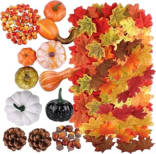 150 Stück Künstliches Kürbissse Set,Deko Herbstdeko Set,mit Deko Kürbisse Tannenzapfen Eichel…