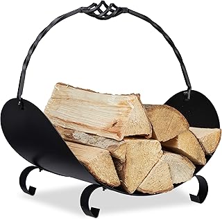 Relaxdays Kaminholzkorb Metall, Holztrage mit Henkel, HBT: 42,5 x 43,5 x 30 cm, innen, Holzkorb f…