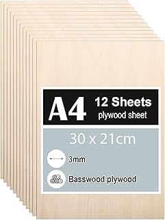 12 Stück Sperrholzplatte 3mm, A4 Sperrholz 30 x 21 cm, Linde Sperrholz, Dünne Holz-Zuschnitte, …
