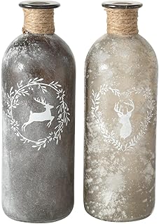 Vase Glasvase 2er-Set – Hirsch Motiv – Gefrostet Dekovase Dekoration Wohndekoration Dekorativ Gla…