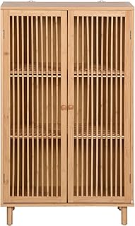 Beistellschrank mit 2 Türen Bambusschrank Kommode Schrank aus Bambus mit 3 Ablageflächen Aufbew…