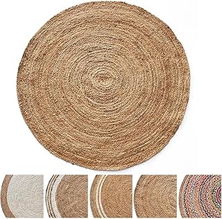 KARAT Jute Teppich rund Bastteppich aus 100% Naturfaser – geflochten Boho Juteteppich, Handgewebt…