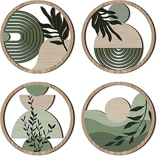 TOARTi 4 Stück Boho WandDeko Grün Boho Wand deko Moderne Wanddeko Wohnzimmer 3D Runde Vintage W…