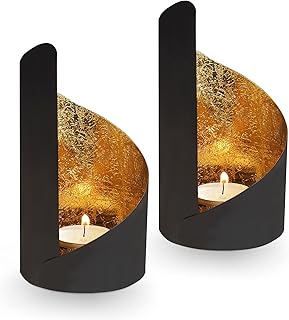 Gadgy Teelichthalter Schwarz Gold – Windlicht Esstisch Deko 2er Set – Teelichthalter Metall Wohnz…
