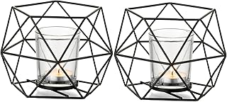Romadedi Teelichthalter Kerzenhalter Metall Schwarz – 2er Set Geometrisches Teelichter Kerzenstä…