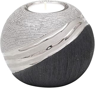 Edler moderner Deko Designer Keramik Teelichthalter in Silber-grau, ca. 10 x 10 x 9 cm.