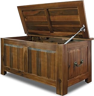 CASARIA® Holztruhe mit Deckel Groß 103L Volumen Sitzbank Stauraum 160kg belastbar Holz Akazie F…